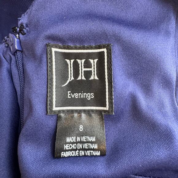 JH Evenings Womens Floral Lace Chiffon Sleeveless Dress Size 8 Navy Blue Formal - Picture 11 of 13